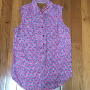 Checkered red and blue button down blouse